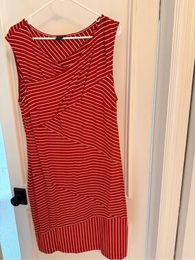 Ann Taylor Red & White Striped Sleeveless Dress